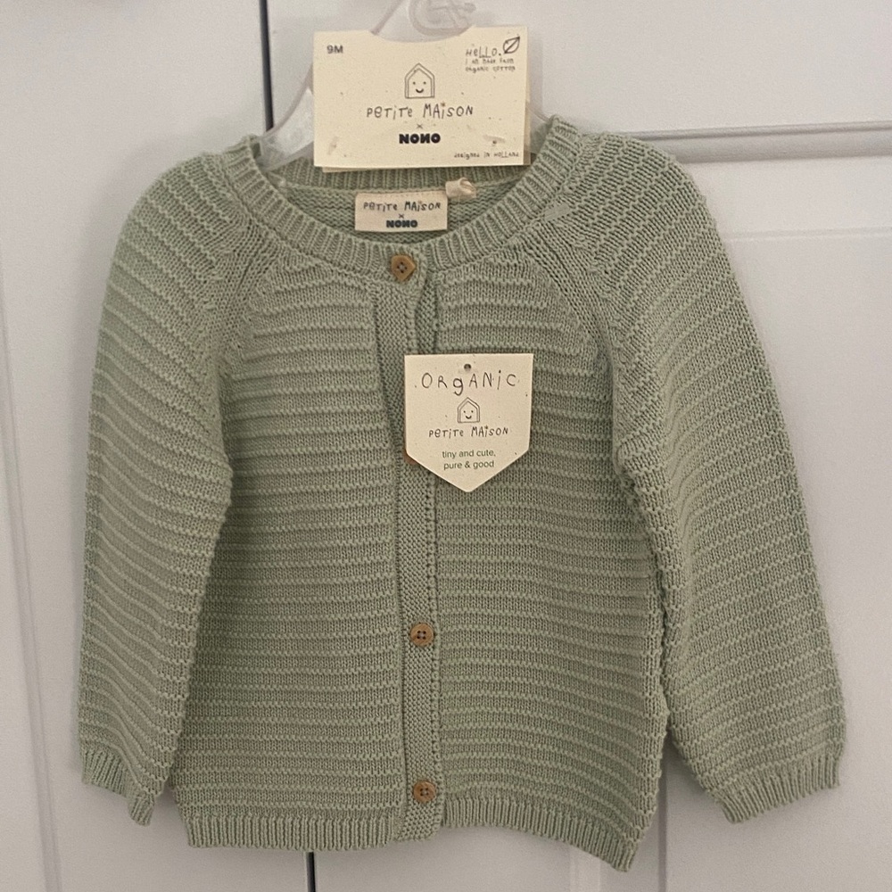 Petite Maison Organic green Knit Cardigan- 9 months